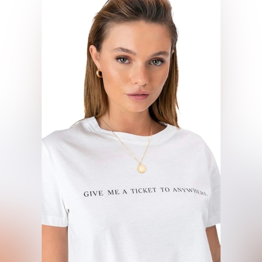 Adika T-shirt tee shirt white XS “give me a ticket to anywhere” graphic